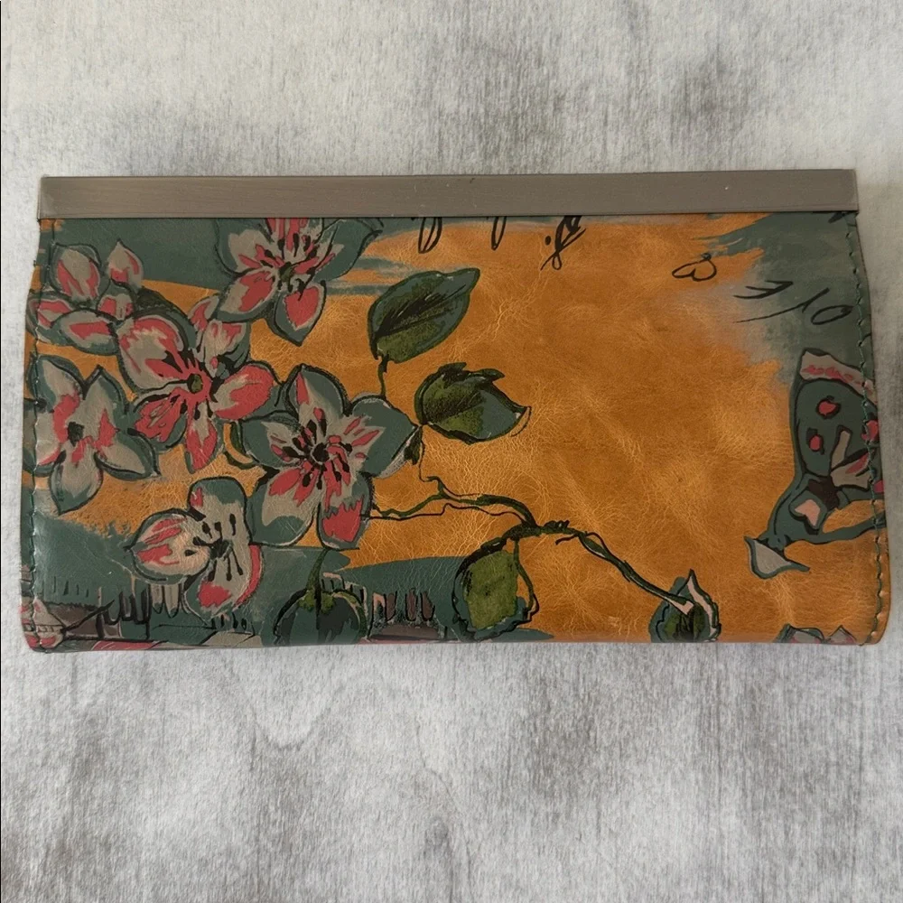 Patricia Nash Cauchy Leather Frame Floral Wallet RFID Beautiful Girl Tan Green